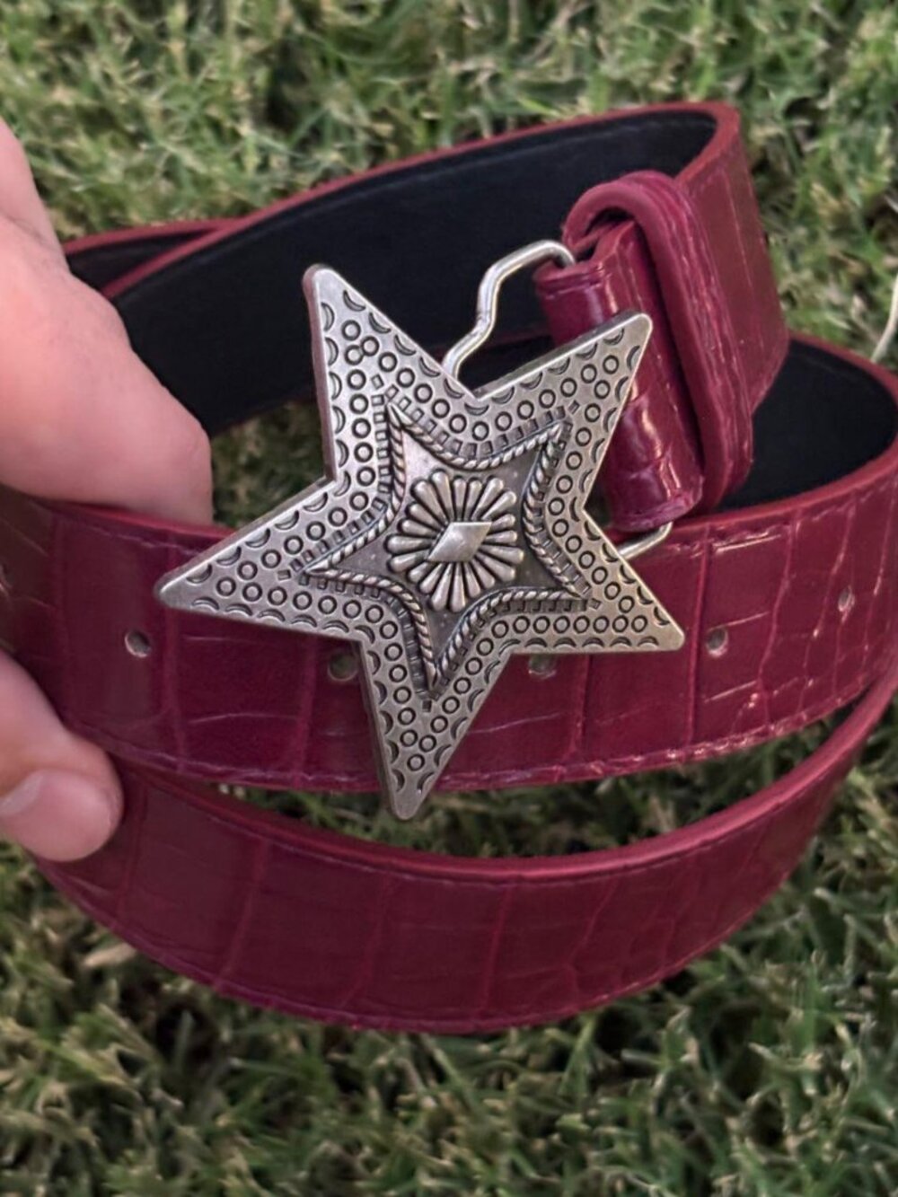 Western Burgundy Faux Croc Star Belt Western Y2K OS